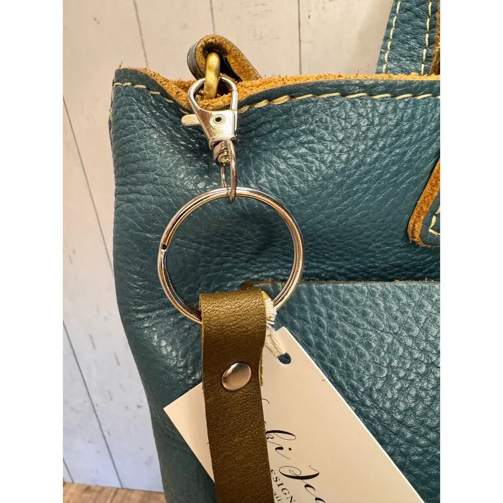 Genuine Leather Round Flower Purse Charm Blue Lime Dark Blue Boho Bag Charm